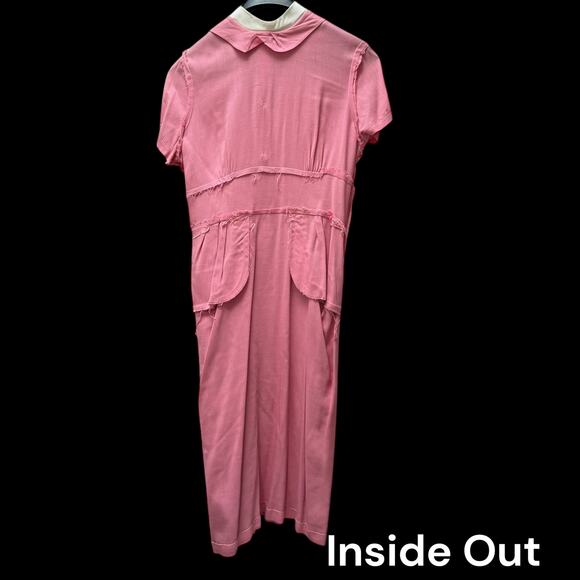 1950s Mode O’Day Pink Day Dress Pockets Lucite Rhinestone Buttons 33” Waist VNTG - Picture 8 of 16